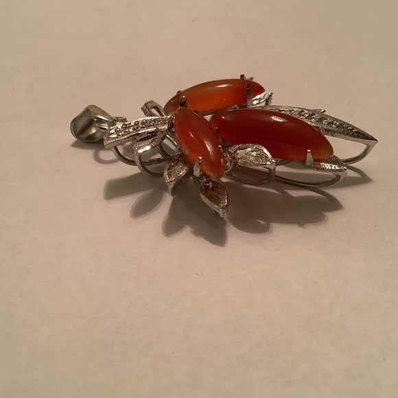 New vintage SILVER autumnal corsage pendant (carnelian?) - Picture 6 of 13
